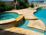 Yellow travertine coping and pavers Los Gatos