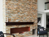 Golden honey stacked stone san jose ledger panel fireplace