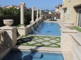 Ivory Classic Travertine Ledger Stacked Stone Veneer and pool coping Morgan Hill California