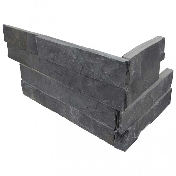 Premium Black Stacked Stone Panel Corner LPNLSPREBLK618COR