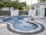 Silver patio stone travertine tile pool decking Burlingame