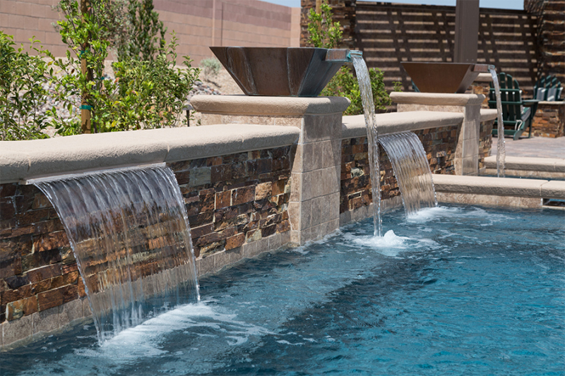 California Gold ledger stone veneer panels outdoor waterfall Saratoga