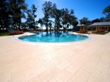 16x24 Tuscany Beige Ivory Travertine Pavers Tumbled outdoor patio around the pool Los Gatos